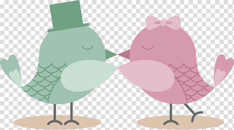 two green and pink birds kissing illustration, Lovebird Illustration, Love birds transparent background PNG clipart
