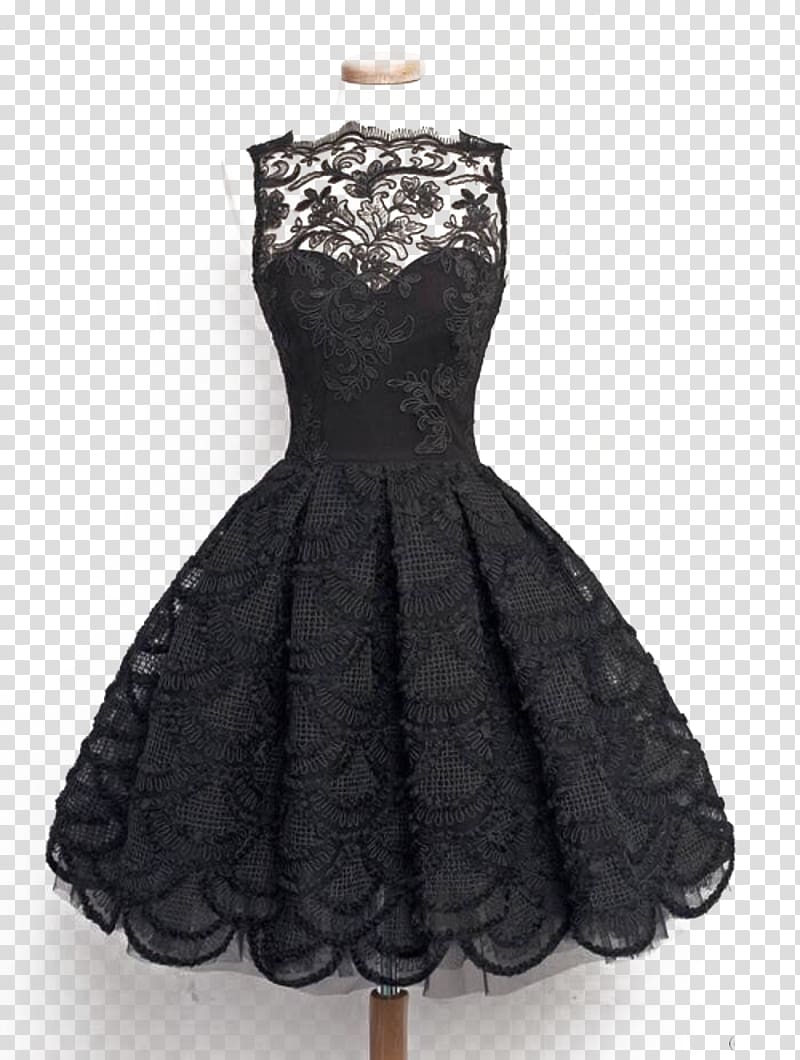 Little black dress Prom Tulle Sleeve, Black lace princess dress transparent background PNG clipart