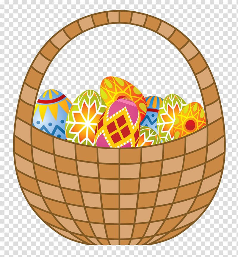 basket of multi-colored eggs illustration, Easter Bunny Basket , Easter Eggs and Basket transparent background PNG clipart