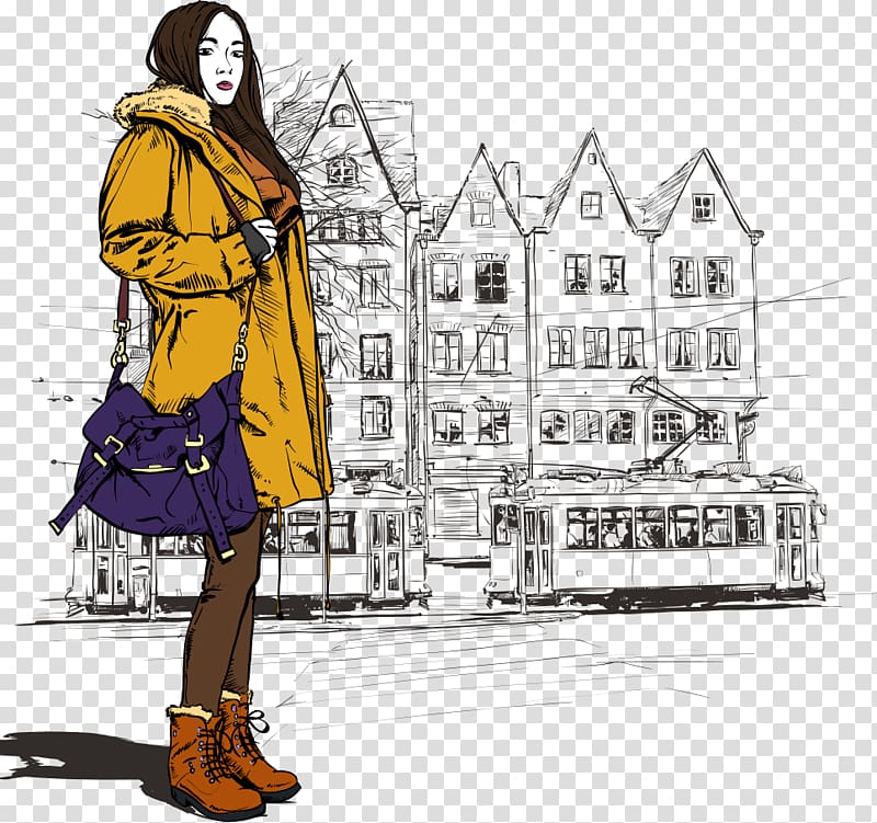 Fashion Girls Coloring Book Cartoon Illustration, shoulder bag girl transparent background PNG clipart