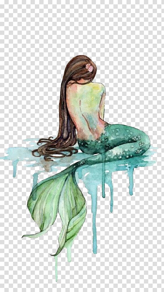 mermaid illustration, Paper Mermaid Watercolor painting Printing, Hand-painted mermaid transparent background PNG clipart