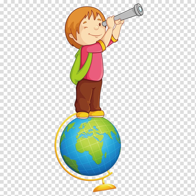 Small telescope , child standing on Earth transparent background PNG clipart