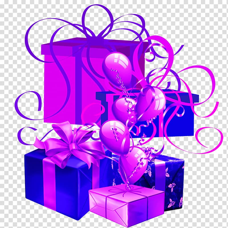 Gift Party favor Purple Petal, Gift material transparent background PNG clipart