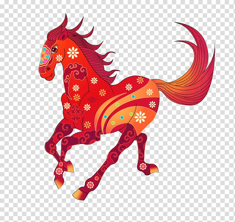 Horse Papercutting Gallop, Colorful hand-painted horse transparent background PNG clipart