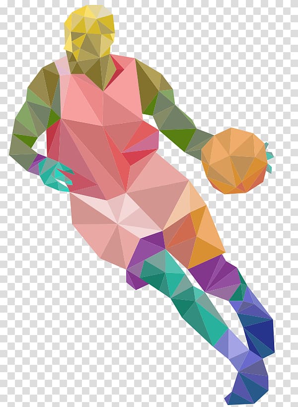 Basketball player Sport Athlete, Cartoon hand-painted origami effect basketball player transparent background PNG clipart
