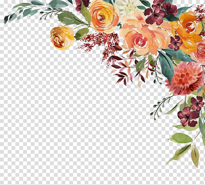 multicolored flowers illustration, Garden roses Floral design Watercolor painting , autumn transparent background PNG clipart