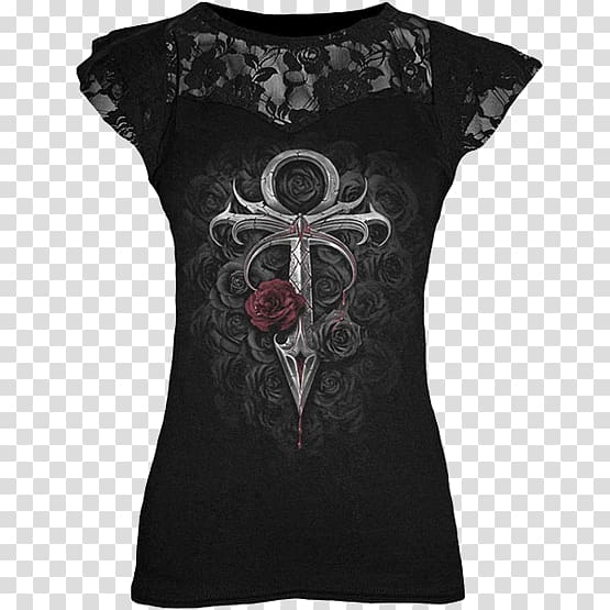 T-shirt Gothic fashion Clothing sizes Lace, T-shirt transparent background PNG clipart