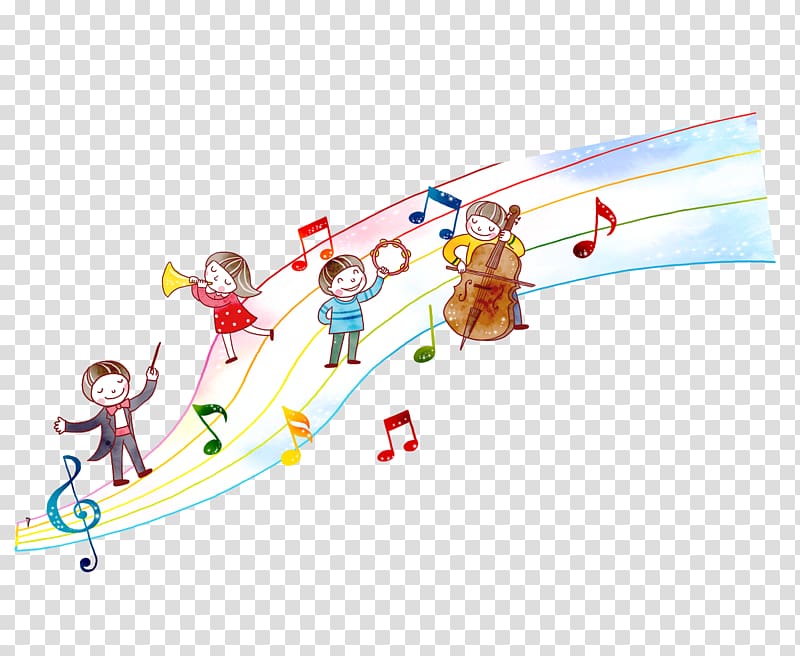 four children playing instruments , Musical instrument Guitar String Piano, Children playing music transparent background PNG clipart