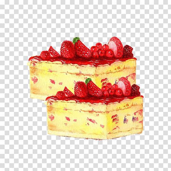 Strawberry cream cake Watercolor painting, Strawberry Cake transparent background PNG clipart