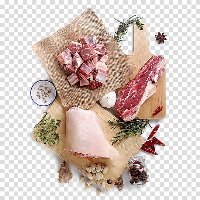 raw meats on top of chopping boards, Prosciutto Meat Food Domestic pig, meat transparent background PNG clipart