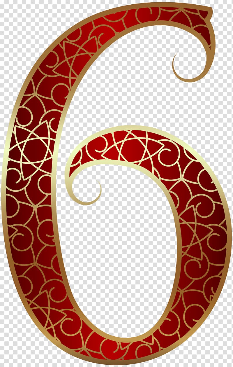 red and gold 6 , Number , Gold Red Number Six transparent background PNG clipart