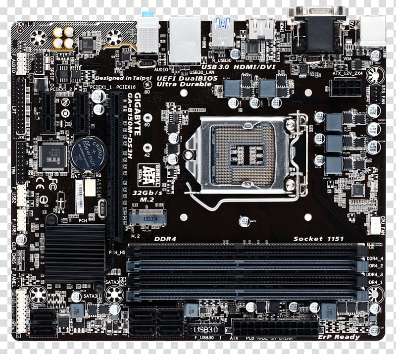 Intel Gigabyte GA-H170-HD3, 1.0, motherboard, ATX, LGA1151 Socket, H170, LGA1151 Socket LGA 1151 microATX, intel transparent background PNG clipart