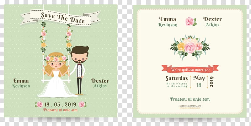 wedding invitation illustration, Wedding invitation Bridegroom, Cartoon wedding invitation design transparent background PNG clipart