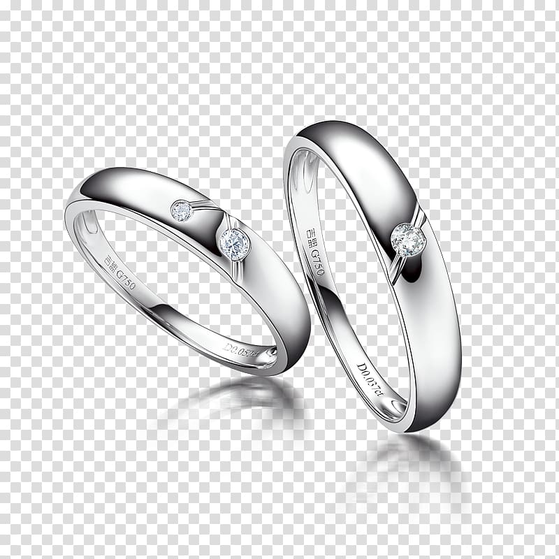 two silver-colored diamond beaded rings, Wedding ring Gemological Institute of America Platinum, Ring transparent background PNG clipart