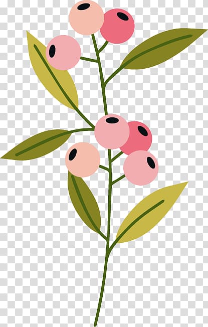 Berry Weigela Plant, Small hand-painted flowers and fresh berries transparent background PNG clipart