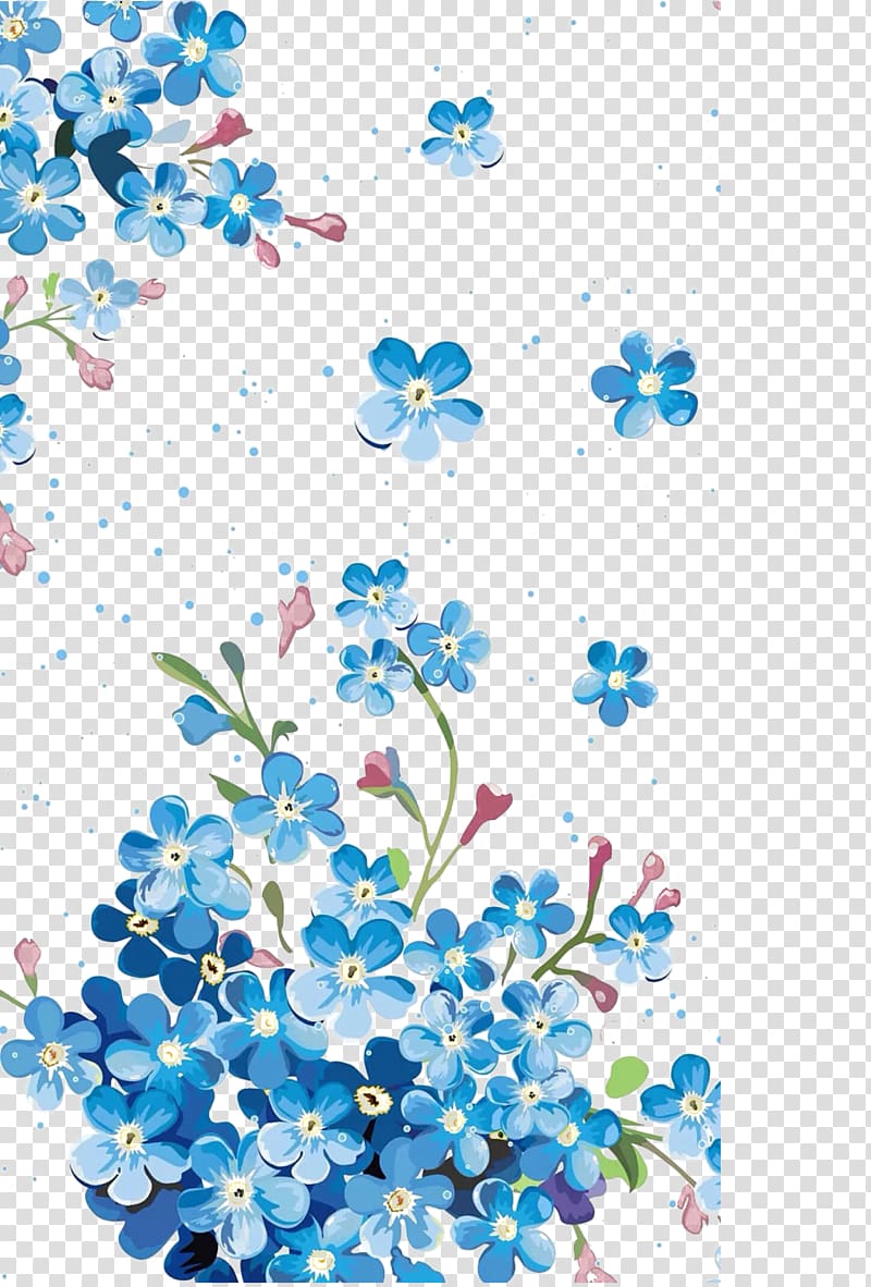 blue forget-me-not flowers illustration, Flower Illustration, Blue flowers transparent background PNG clipart