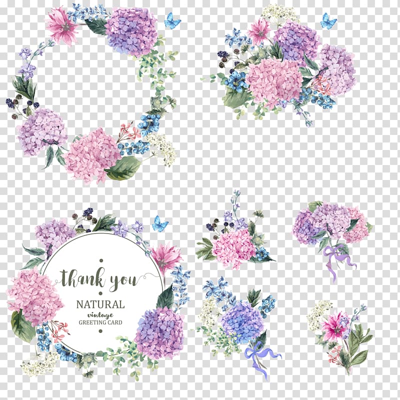 Flower garden Hydrangea Blossom, colored bouquet wreath, assorted flower paintings transparent background PNG clipart