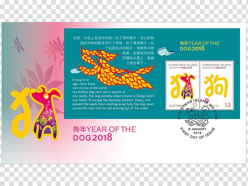 Dog Chinese zodiac Postage Stamps Australia Chinese New Year, dog comes to pay new year\'s call! transparent background PNG clipart
