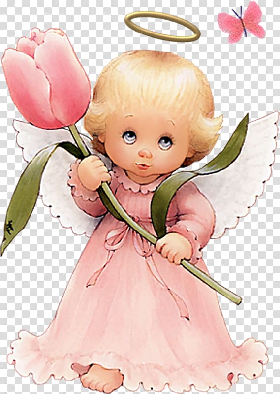 angel holding pink tulip flower illustration, Cherub Smiling Angel Cuteness , angel transparent background PNG clipart