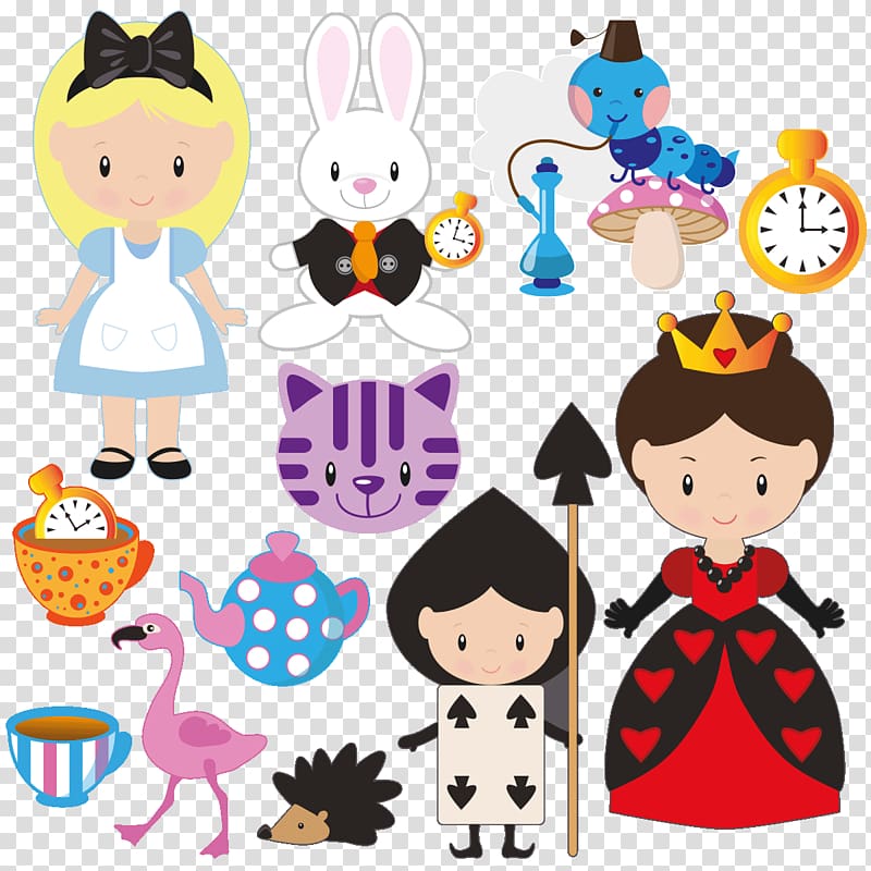 multicolored Alice in the Wonderland character art, Alice's Adventures in Wonderland White Rabbit , alice transparent background PNG clipart