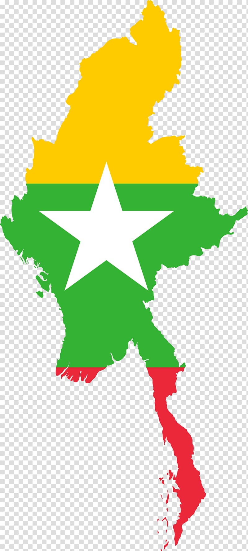 yellow, red, and green map illustration against blue background, Burma Flag of Myanmar Map, map transparent background PNG clipart