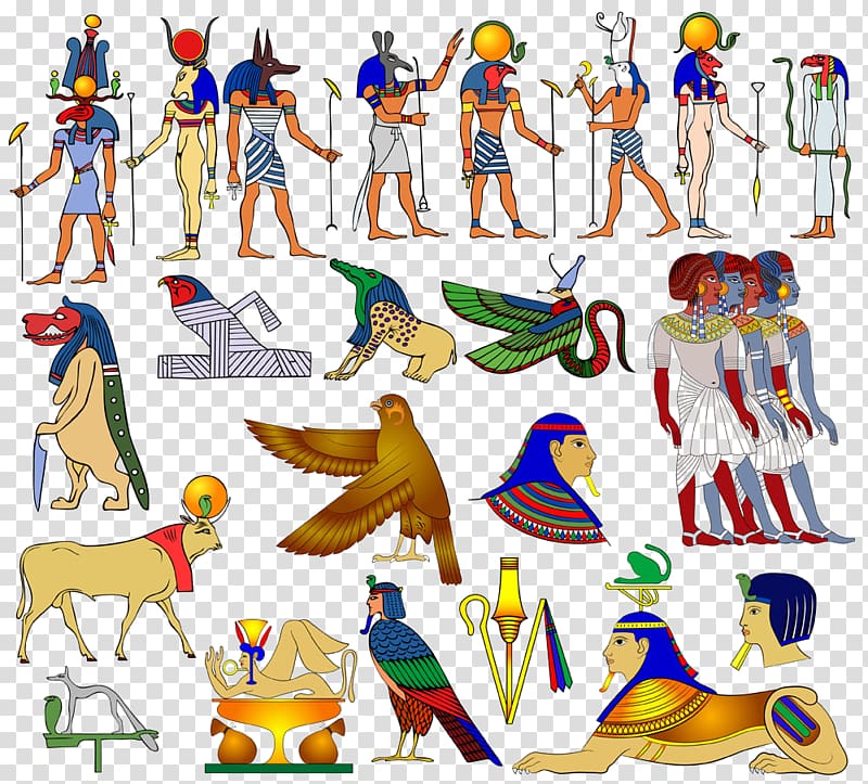 Ancient Egypt Pharaoh illustration, Egyptian pyramids Ancient Egypt Egyptian hieroglyphs, Egypt animal figures transparent background PNG clipart