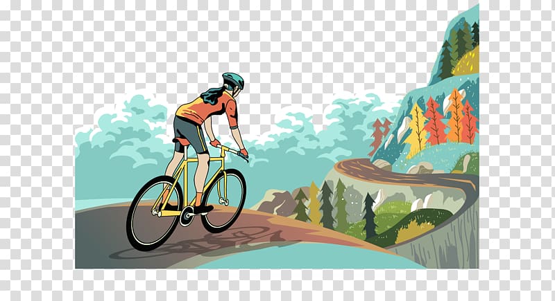 woman riding bicycle on road illustration, Bicycle Mountain bike Cycling, Watercolor bike transparent background PNG clipart