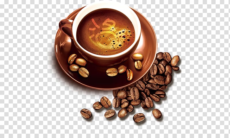 coffee cup on saucer plate with coffee beans, Instant coffee Ipoh white coffee Cafe Coffee bean, Drink coffee beans transparent background PNG clipart