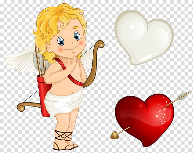 cherub with bow, Cupid Heart , Beautiful Cupid with Hearts transparent background PNG clipart