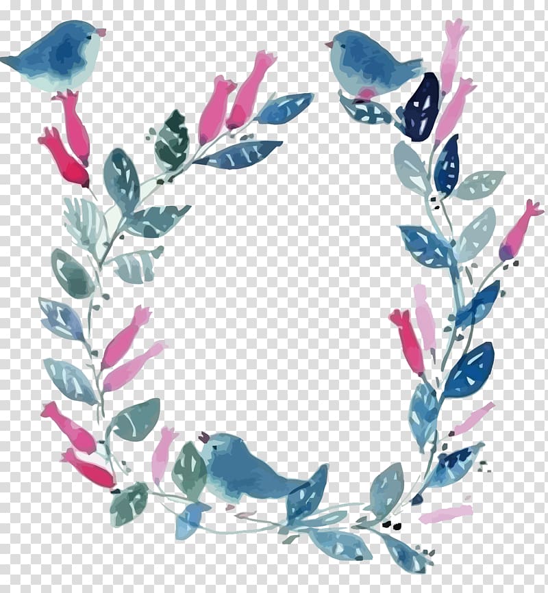 bird and leaves , Flower Watercolor painting, bird and leaf borders transparent background PNG clipart