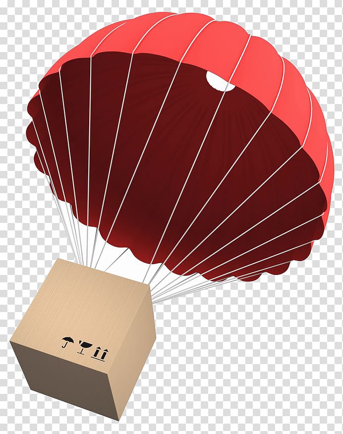 brown cardboard box with red parachute , Cargo Freight Forwarding Agency Freight transport Delivery Business, PPT parachute packing material transparent background PNG clipart