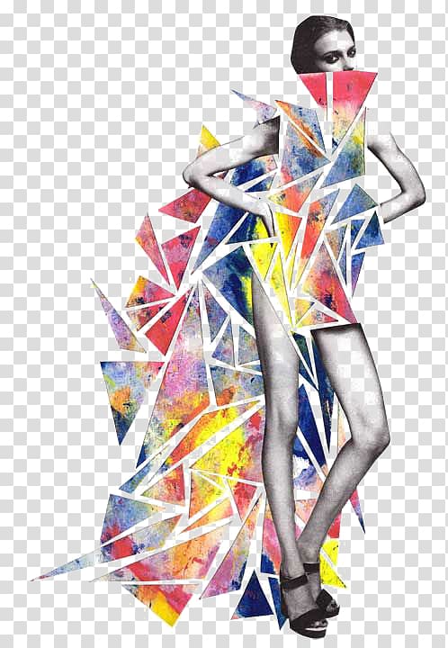Fashion illustration Art Illustration, Geometric Collage Model transparent background PNG clipart