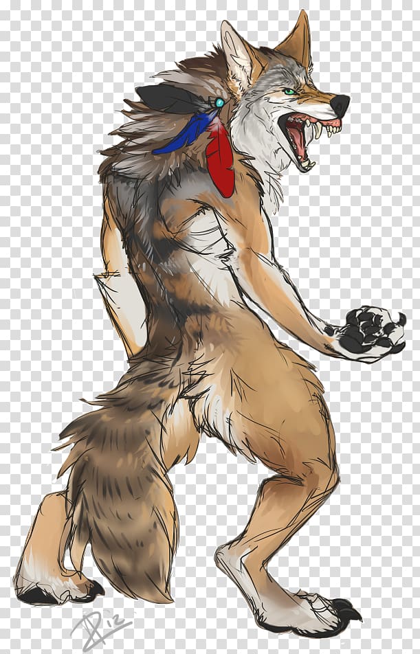 Coyote Drawing Art Werewolf, anthropomorphic animals transparent background PNG clipart