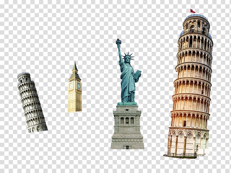 Statue of Liberty and Leaning Tower of Pisa , Leaning Tower of Pisa , Leaning Tower of Pisa Statue of Liberty transparent background PNG clipart