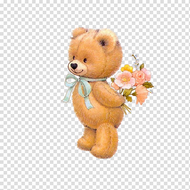 Teddy bear Stuffed toy Illustration, Teddy Bear Flowers transparent background PNG clipart