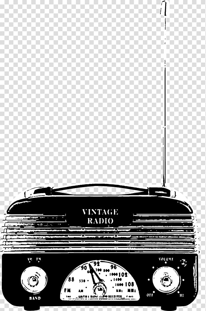 Black and white Radio, Black and white retro radio transparent background PNG clipart