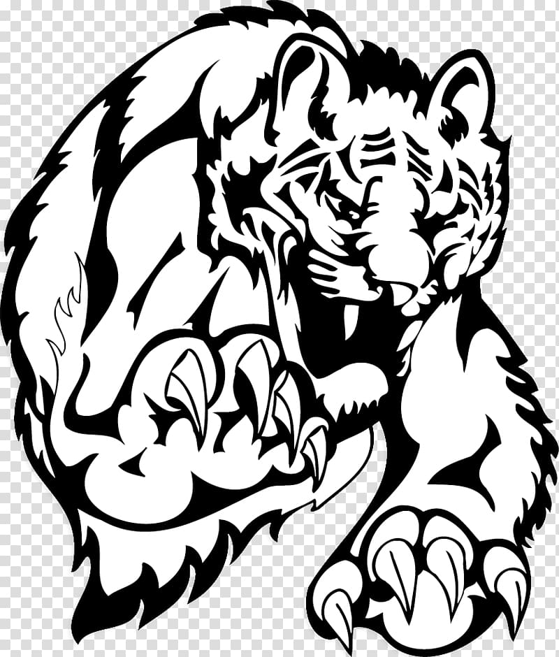 Tiger Leopard Black and white Cartoon, Painted lion transparent background PNG clipart