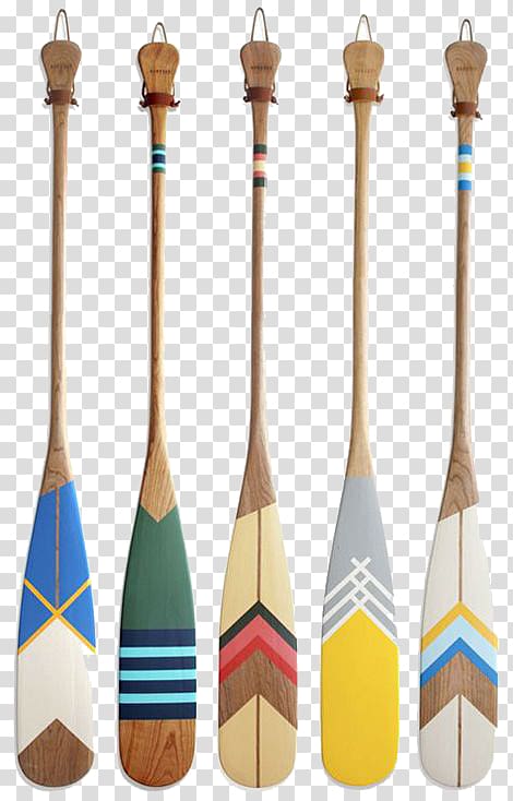 five assorted-color boat paddles, Paddle Oar Canoe Boat Paint, Paddle transparent background PNG clipart