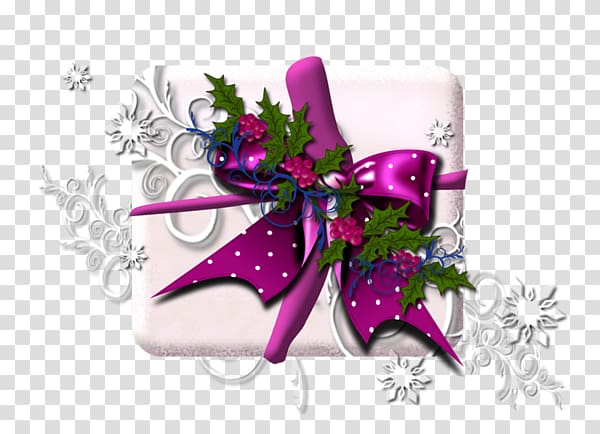 Christmas Gift Purple Floral design Flower, The box is on the bow transparent background PNG clipart