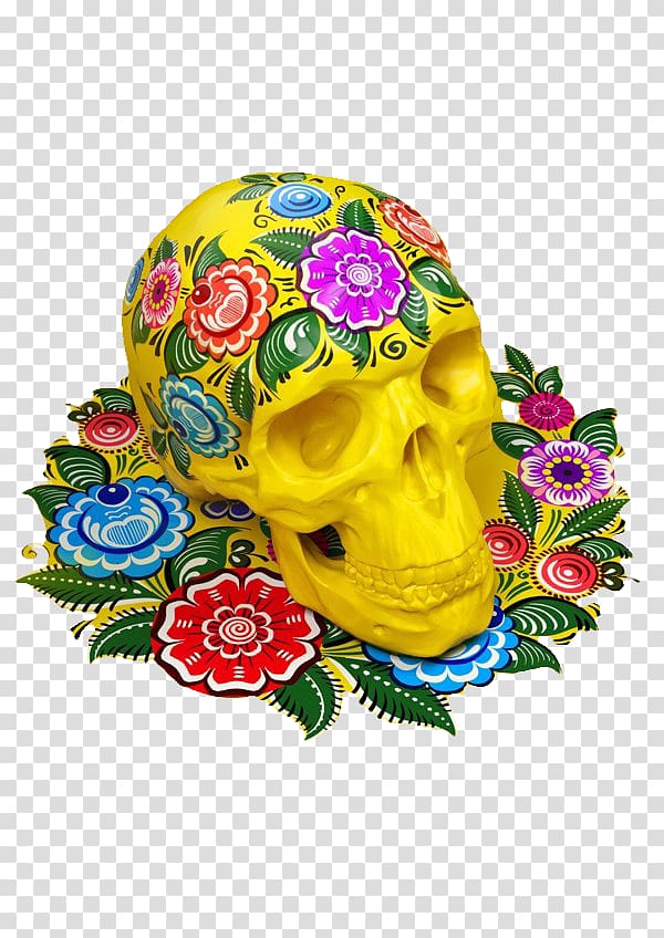 Russia Skull Zhostovo painting Folk art, Painted Skull transparent background PNG clipart