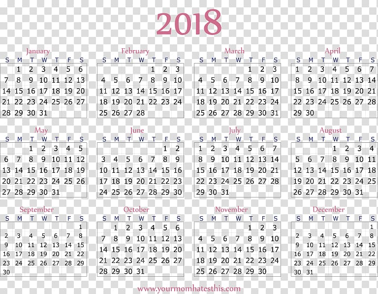 Online calendar 0 ISO week date, 2018 calender transparent background PNG clipart
