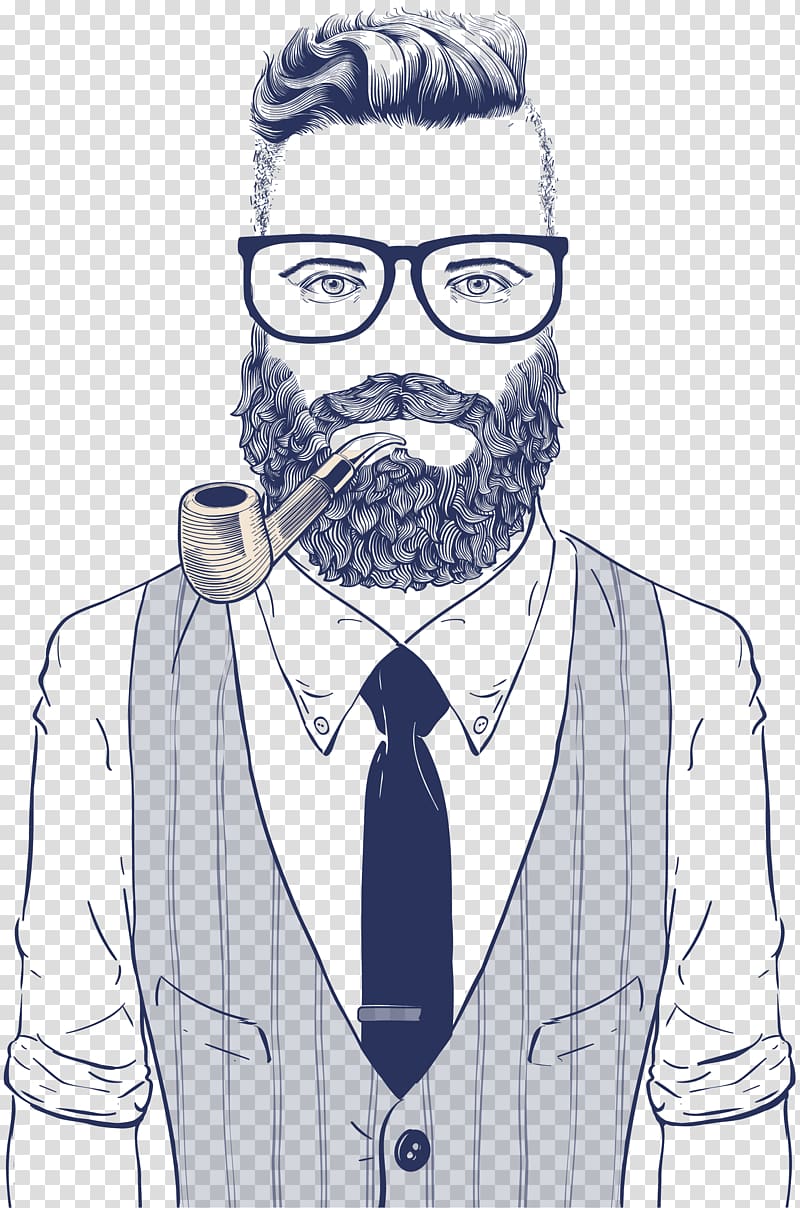 man with tobacco pipe sketch, Hipster Drawing Retro style Illustration, man wearing sunglasses transparent background PNG clipart