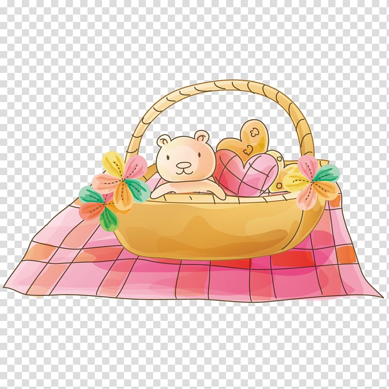 Cartoon Illustration, Bamboo baskets and bears transparent background PNG clipart