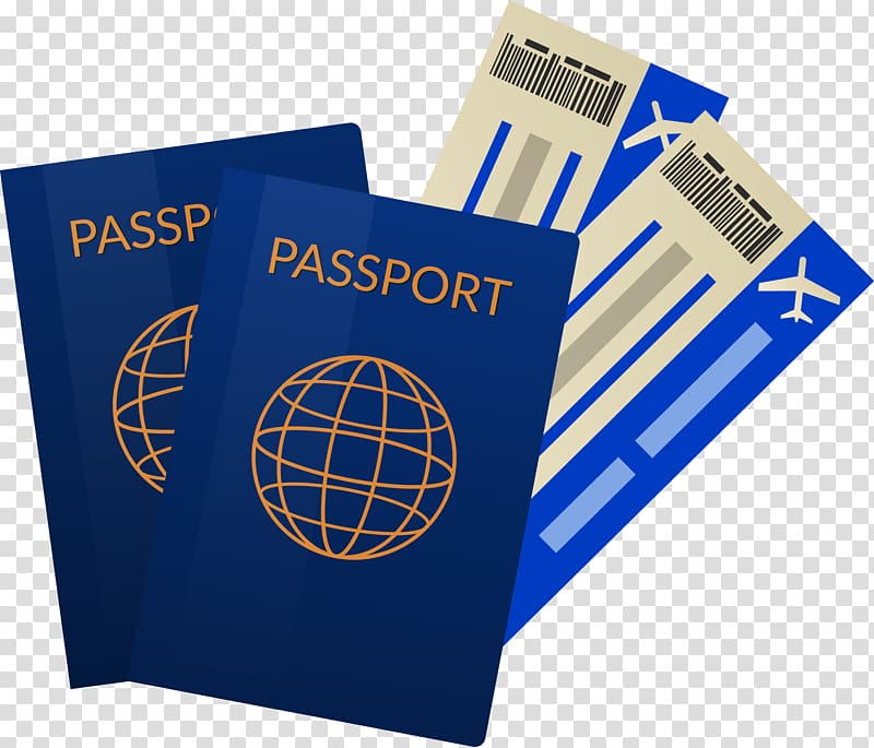 two blue Passport illustrations, Airline ticket Travel Passport, Passport tickets transparent background PNG clipart