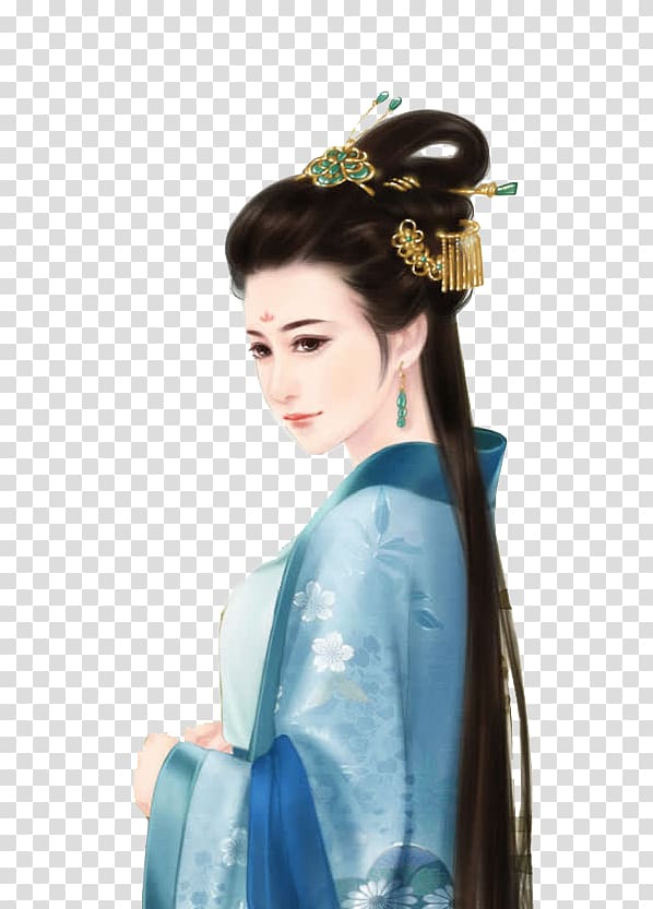 China u5bb6u5927u4e1au5927 Chinese art Illustration, Woman costume painted in profile transparent background PNG clipart