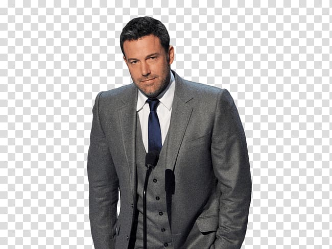 man wearing grey suit standing near microphone, Ben Affleck Speaking transparent background PNG clipart