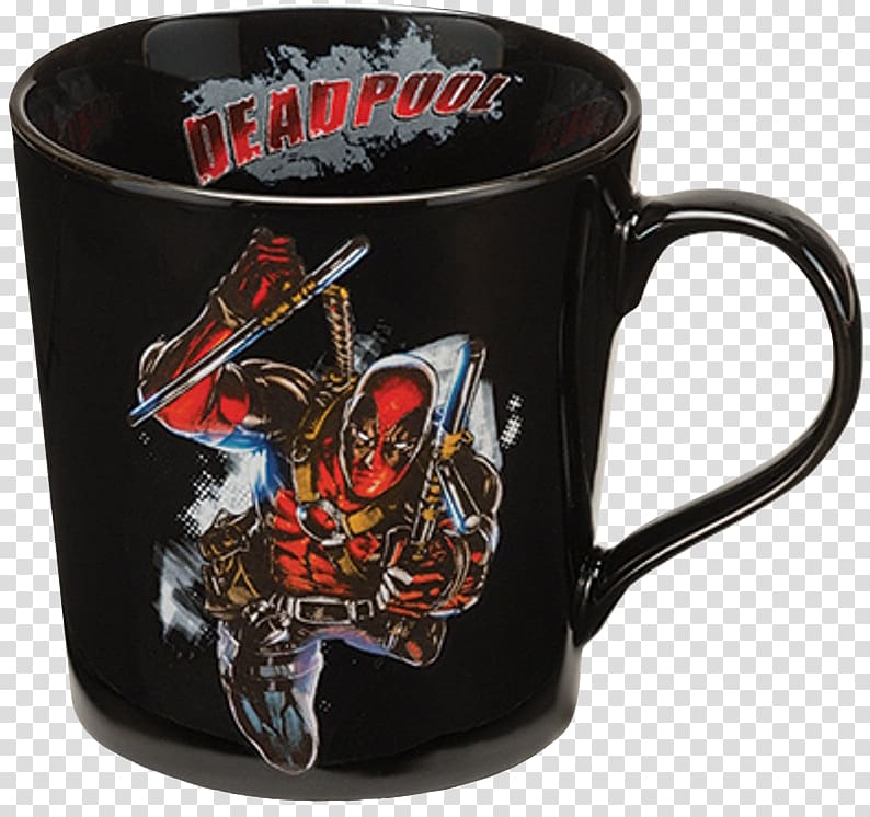 Coffee cup Deadpool Cuphead Mug Marvel Heroes 2016, deadpool transparent background PNG clipart