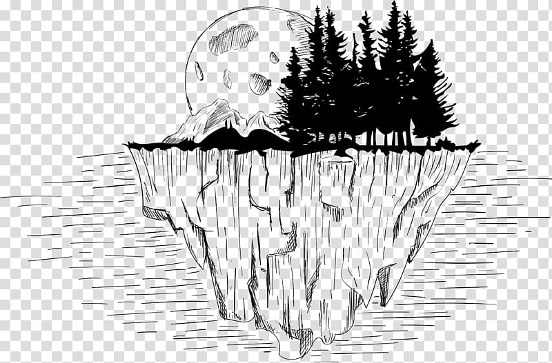 Landscape Illustration, Sketch hand painted suspended mountain transparent background PNG clipart
