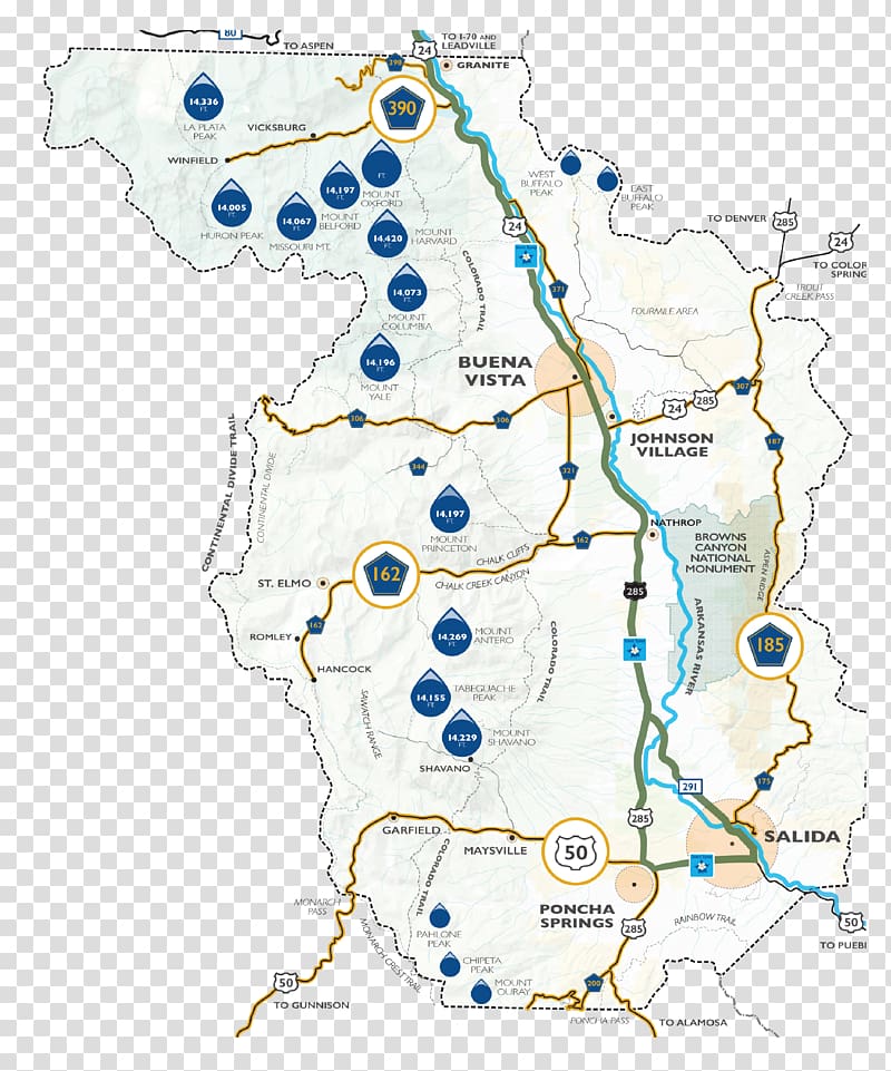 Buena Vista Salida County Scenic route Map, scenic area transparent background PNG clipart