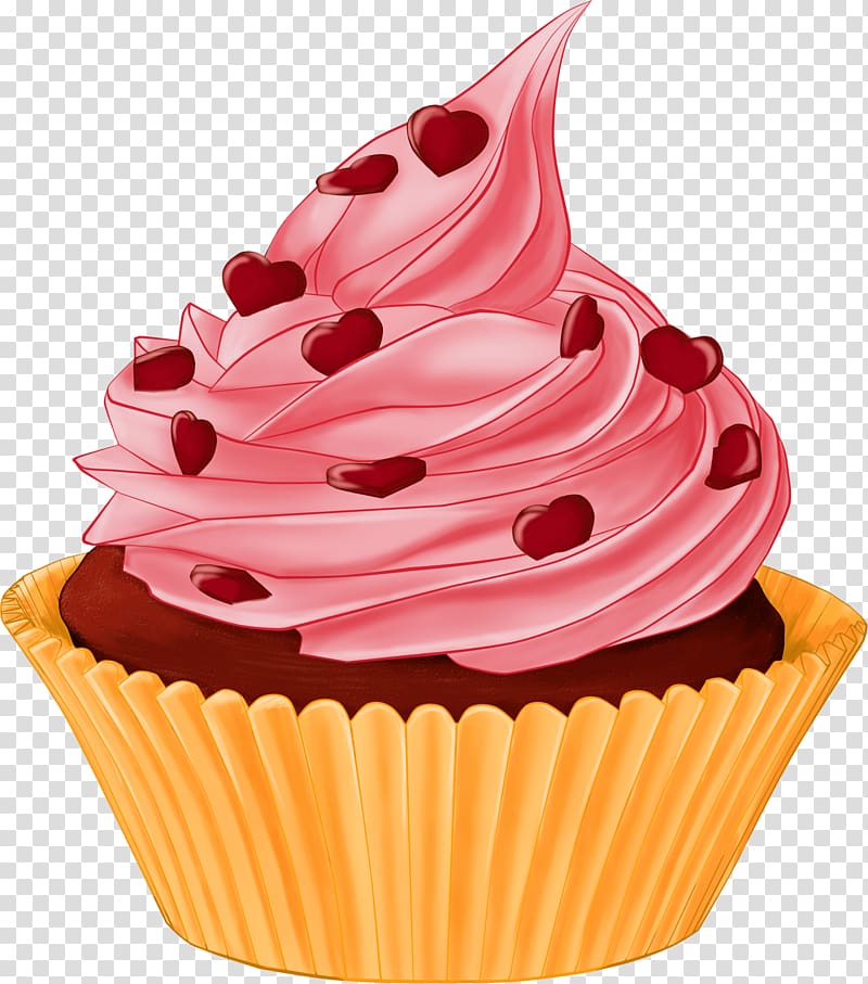 cupcake illustration, Cartoon Cupcake Heart Topping transparent background PNG clipart